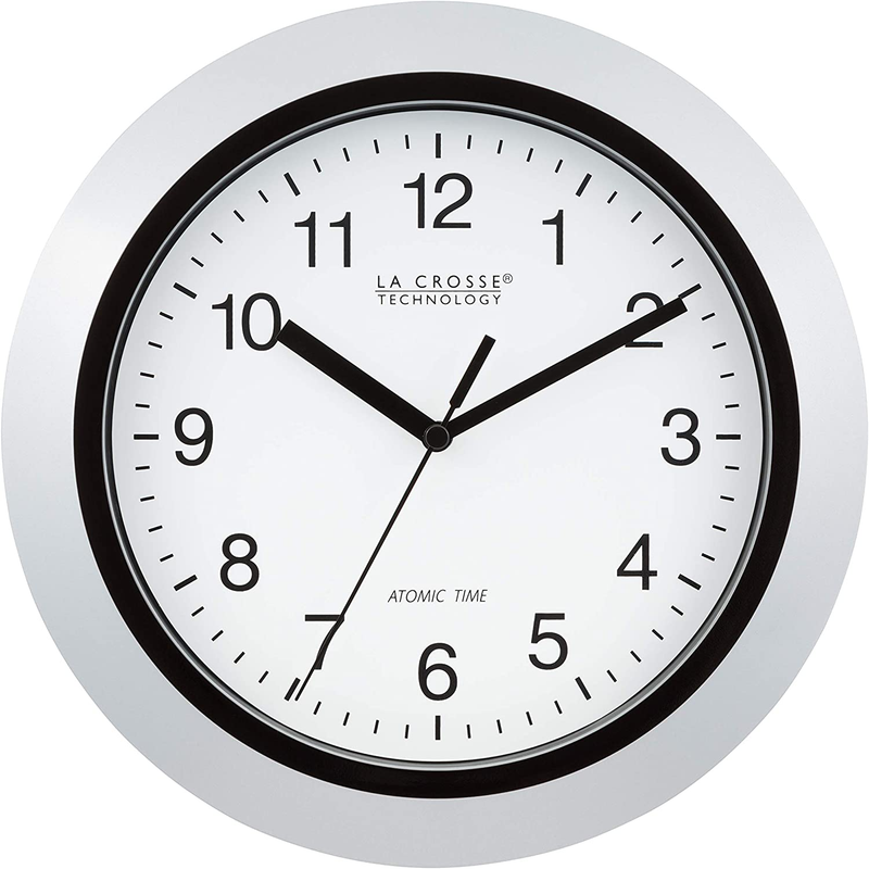 Atomic Analog Wall Clock, 10", Silver 10 x 1.5 x 10 inches NEW