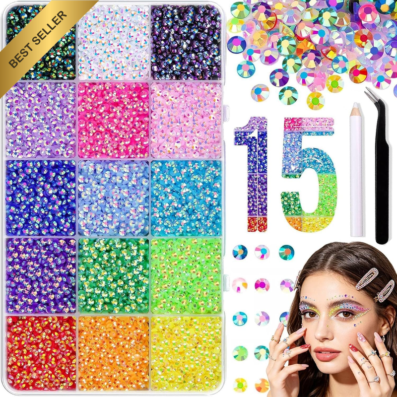 Bedazzling Kit, 18000Pcs Jelly Resin Rhinestones with Tweezers & Pickup Pen for