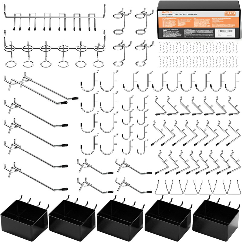 122-Pieces Pegboard Peg Board Organizer Kit Shop Wall Work Bench