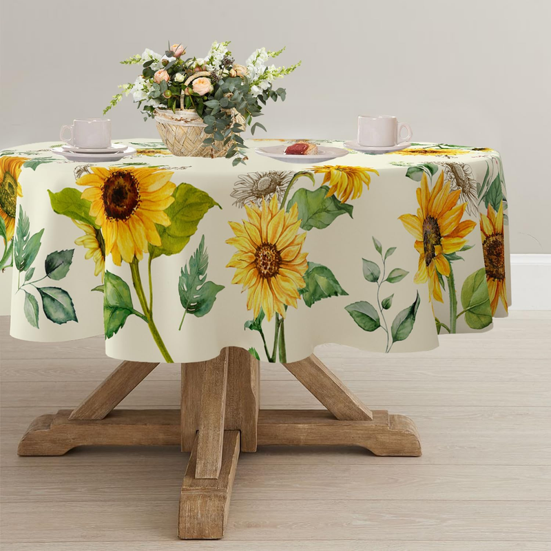 round Tablecloth 60X60 Inch, Waterproof Wrinkle Resistant Durable Polyester Tabl