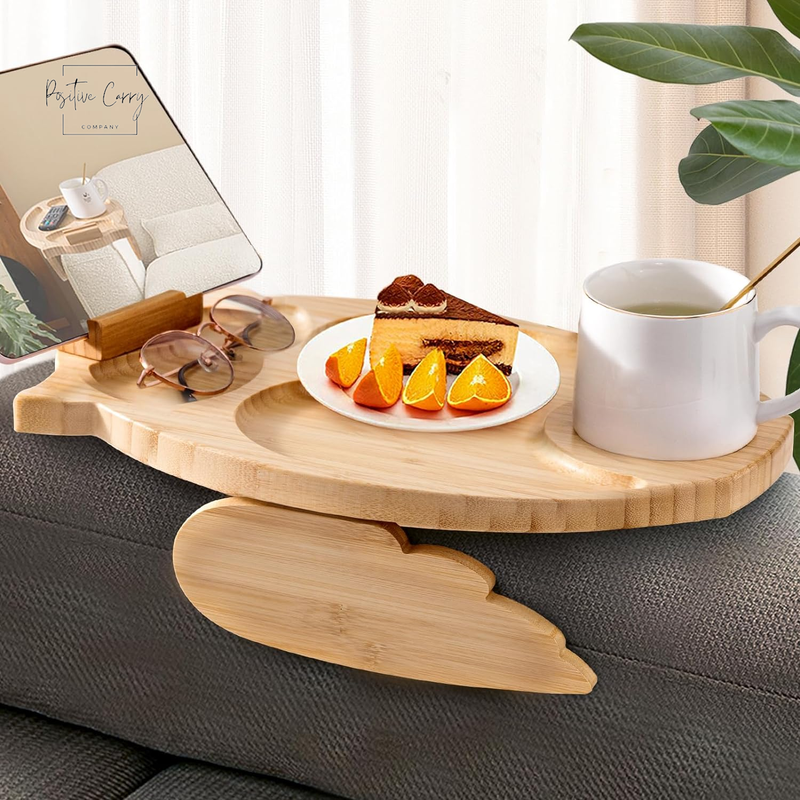 Bamboo Sofa Clip-On Tray Table with Unique Owl-Shaped Design