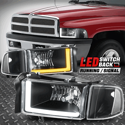 [Switchback L-LED DRL] Для фар 94-02 Dodge Ram 1500 2500 3500 Черный/прозрачный