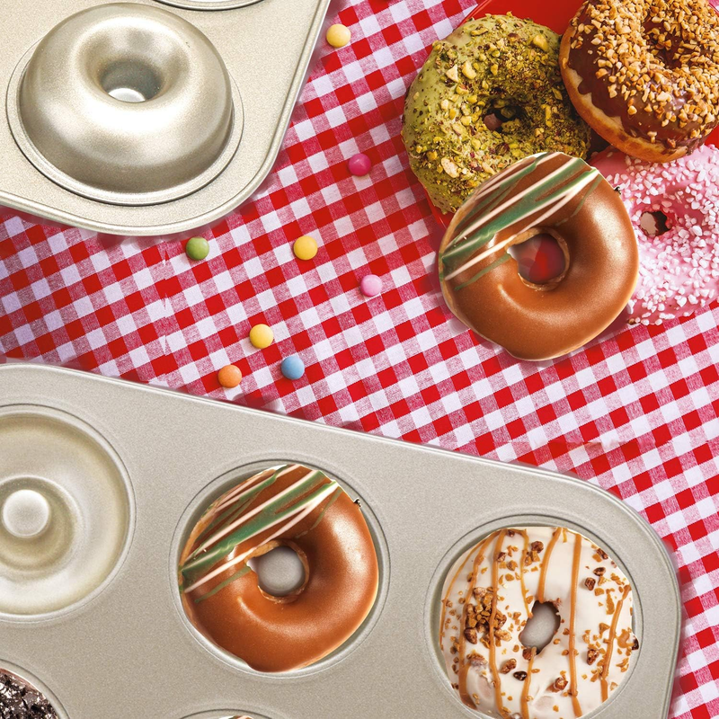 Donut Pan Set of 2, Nonstick Small Mini Donut Baking Pans, Carbon Steel Donut Ba
