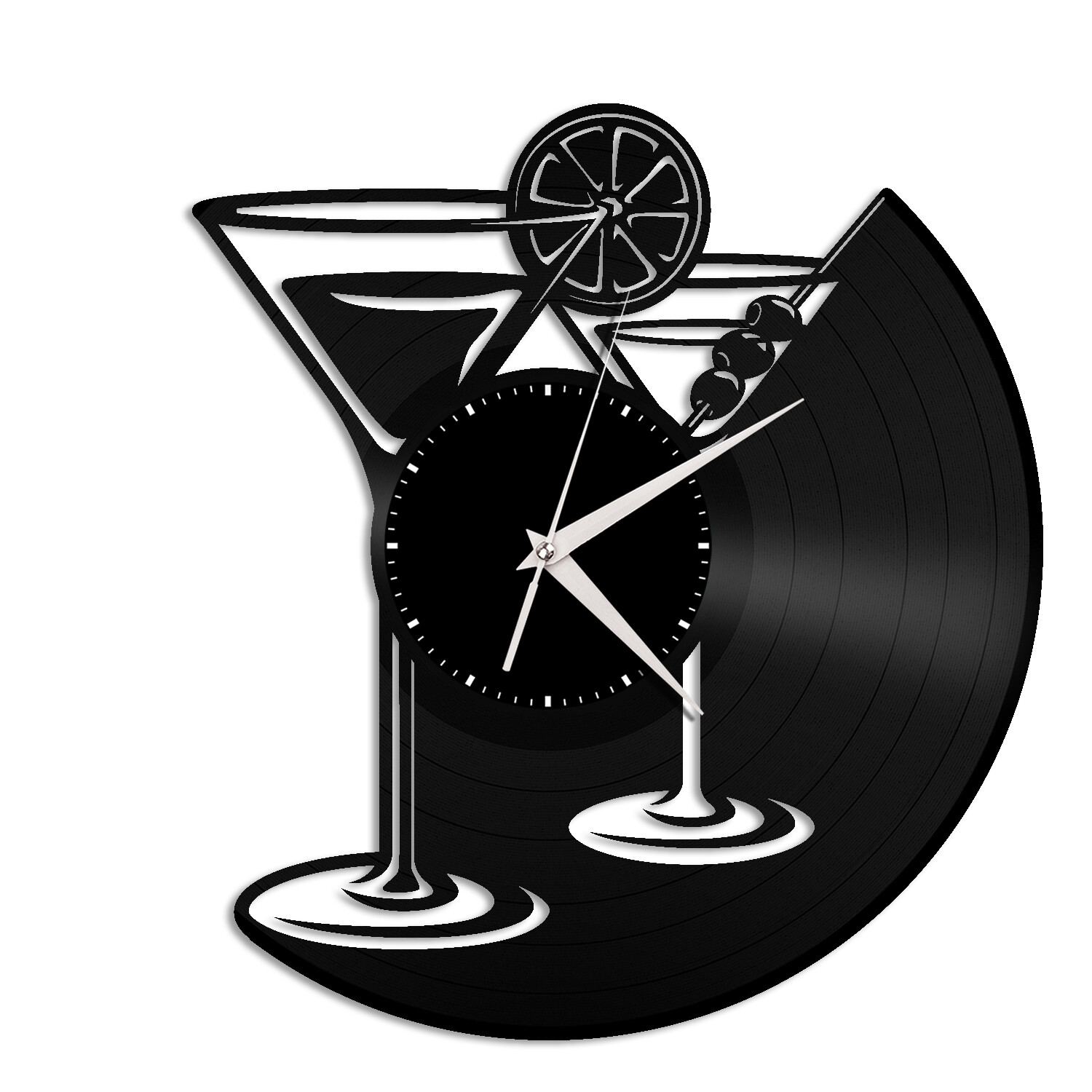 Martini Glass Vinyl Wall Clock Record Unique Design Home And