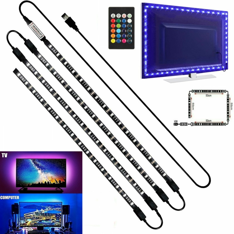 4 X 50cm Tv Led Backlight Usb 5050 Rgb Led Strip Light Remote Kit 5v 30leds/M