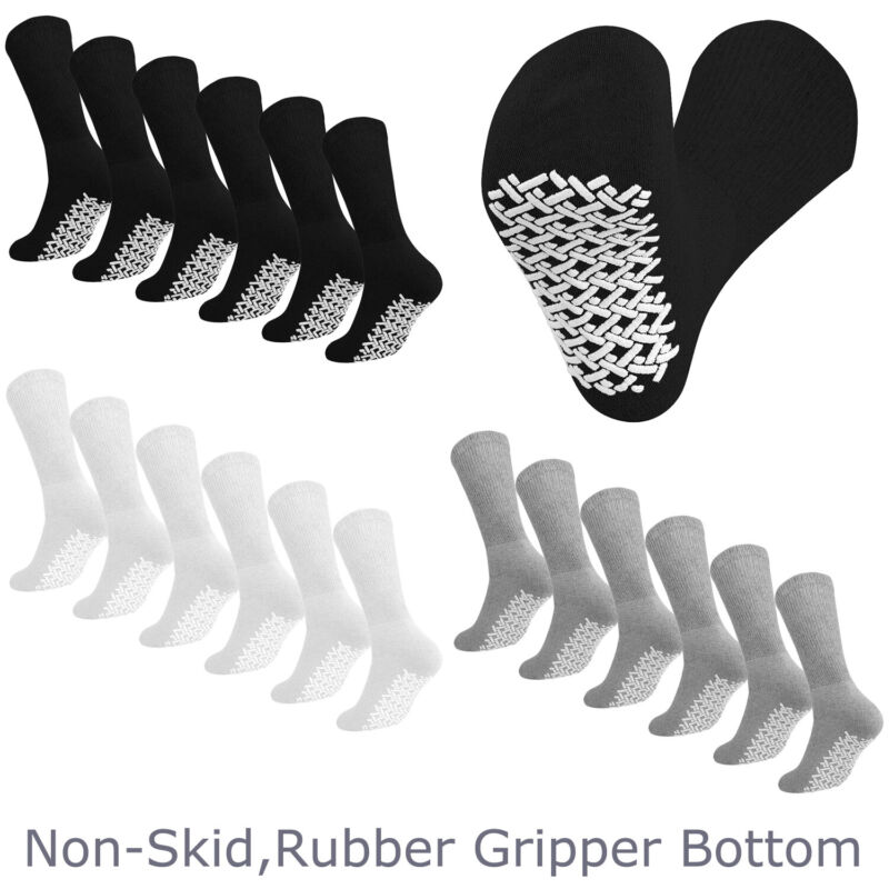 Falari Anti Slip Rubber Grip Non Skid Crew Cotton Diabetic Socks Home Hospital