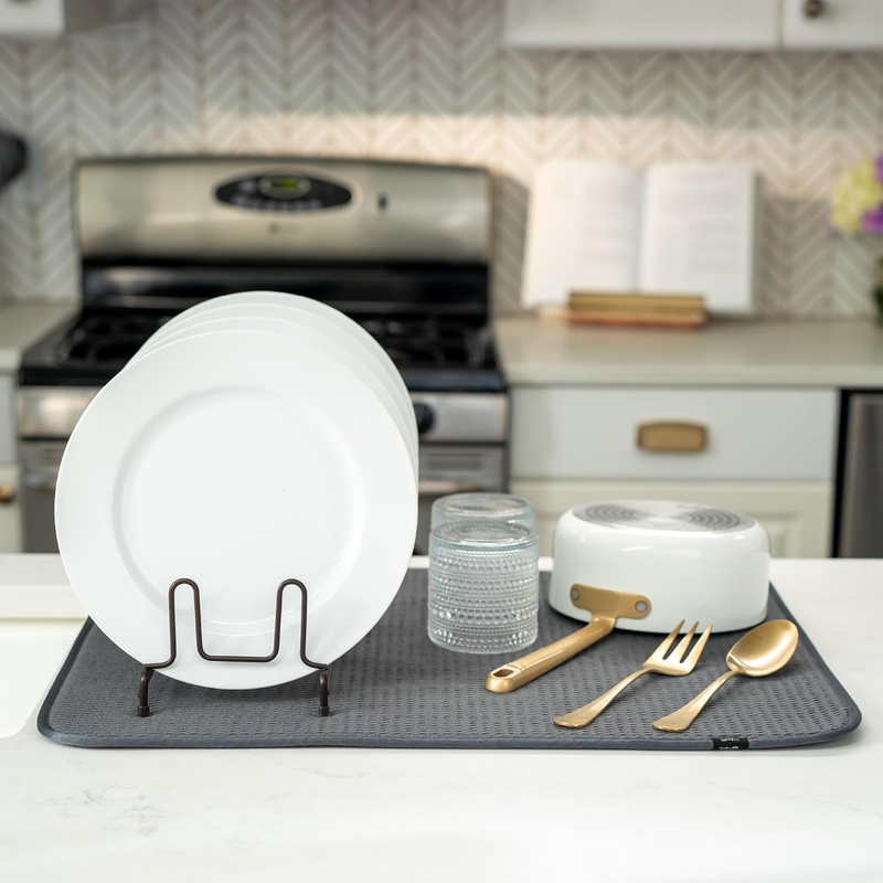 Absorbent, Reversible XL Microfiber Dish Drying Mat for Kitchen, 18 Inch x 24 In