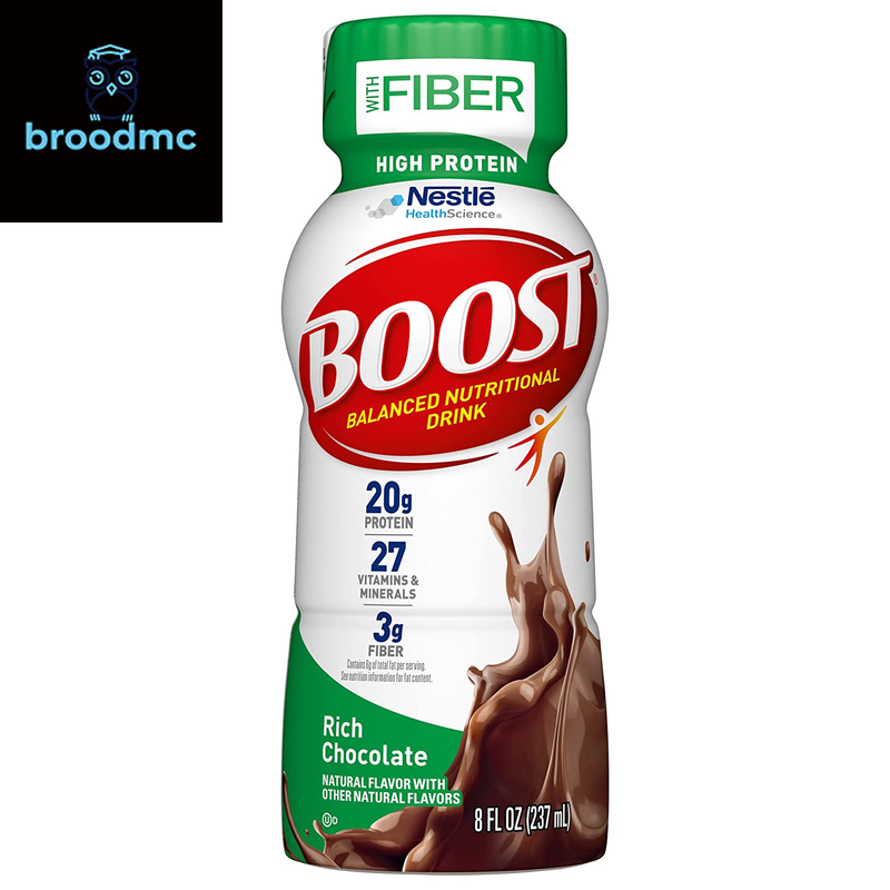 BOOST High Protein, Fiber Complete Nutritional Drink,Rich Chocolate,8fl oz,24pcs