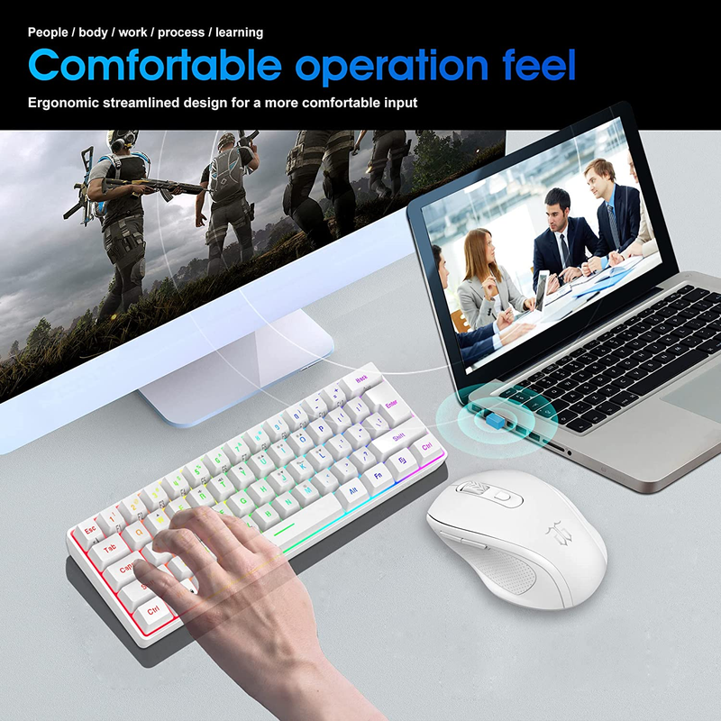 Snpurdiri 2.4G Wireless Gaming Keyboard and Mouse Combo, Include Small 60% Merch