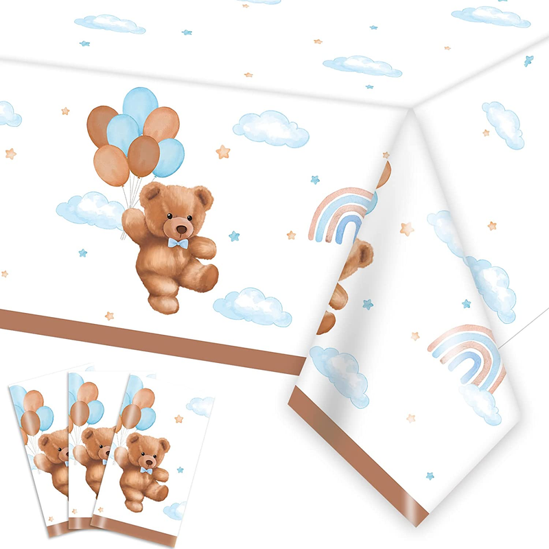 3 Pieces Baby Shower Tablecloths Plastic Table Cover, Boho Brown