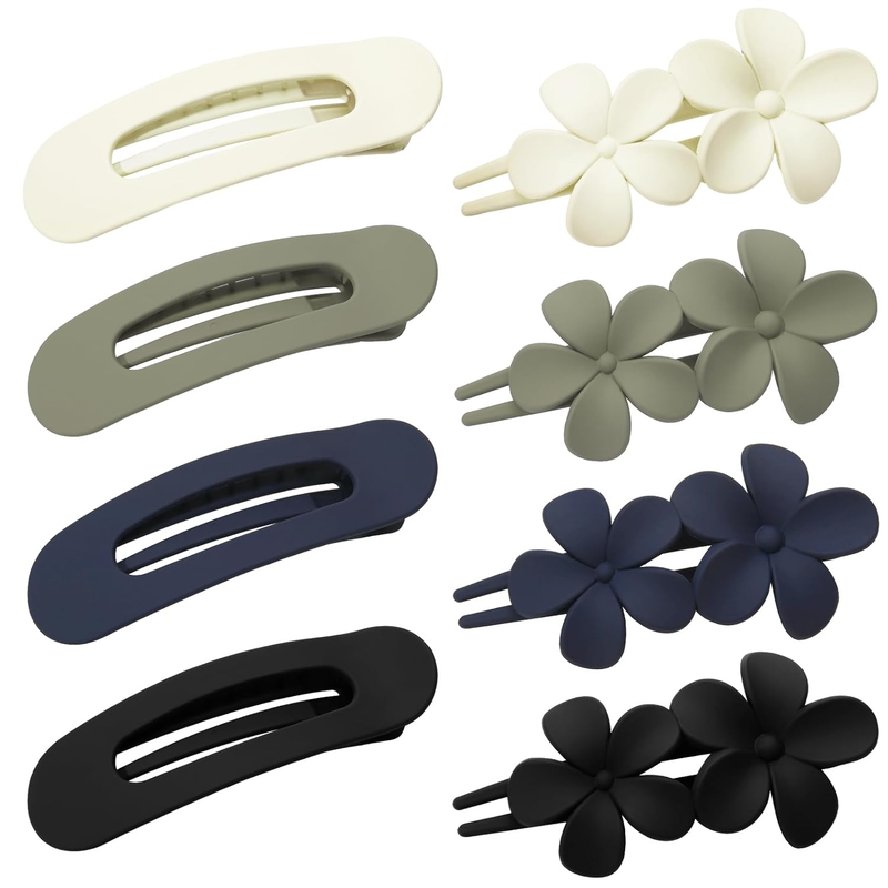 8 PCS Flat Hair Clips, 2 Styles 4 Colors Flat Claw Clips Hair Claws for Women Gi