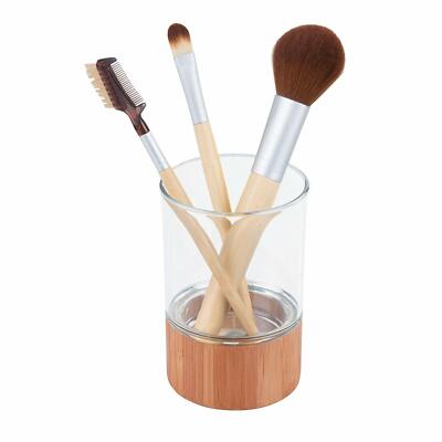 iDesign Bamboo Countertop Bath Accessory Set, 3Pc, Clear/Bamboo
