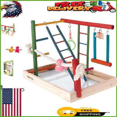 Colorful Wooden Bird Activity Center for Cockatiels & Conures - Large Size