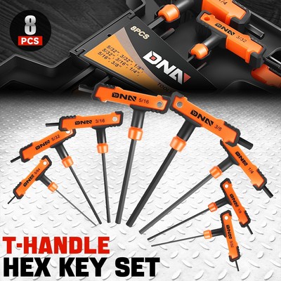 [8шт] Набор шестигранных ключей для ремонта автомобилей 5/32-3/8 из оранжевой стали CR-V с Т-образной ручкой и футляром