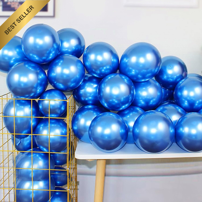 100PCS 12in Blue Chrome Metallic Latex Balloons Party Decor