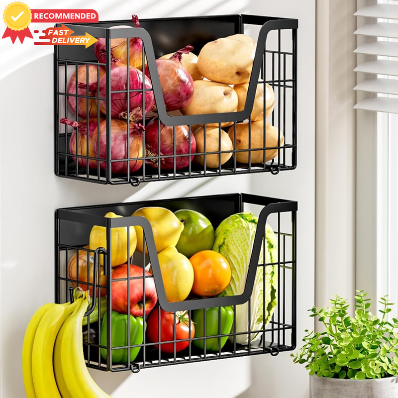 2 Set Magnetic Fridge Shelf Bins - Vegetable & Spice Organizer Storage Baskets