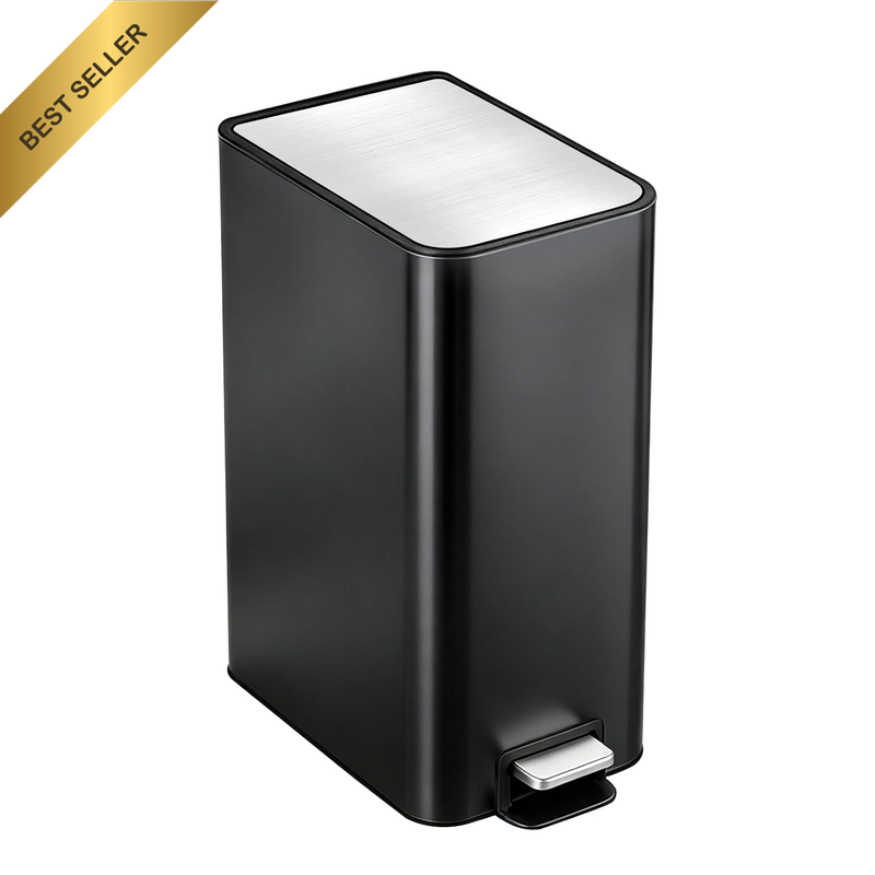 15L Slim Trash Can with Lid Soft Close, Stainless Steel Step Rubbish Bin | Recta
