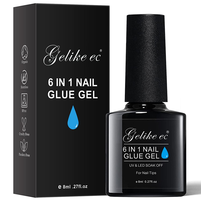Gel Nail Glue UV Light: 6 in 1 Adhesive Gel Nail Polish, Strong Nail Glue for Press on Nails Nails Acrylic Tips, Long Last - Nail Art Gift for Home Salon Beginner DIY