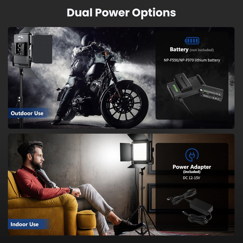 2 Pack Bi Color 660 LED Video Light Kit: (2) 3200-5600K CRI 96+ Dimmable Light w