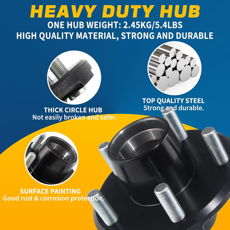 2Sets 5 on 4.5'' Trailer Hub Kits for 2000Lbs 1'' or 1-1/16'' Straight Axle, 5 L