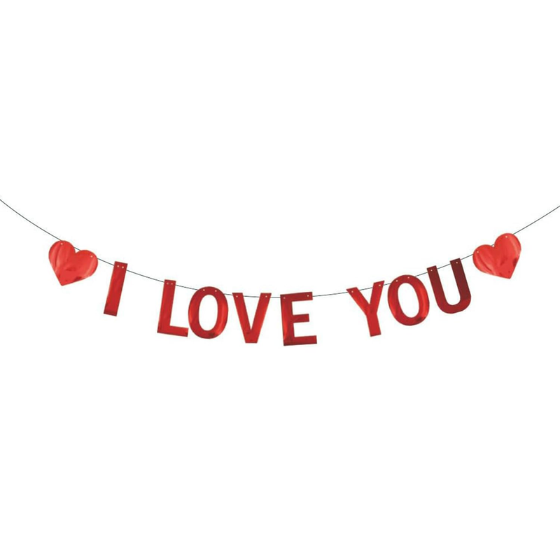 I LOVE YOU Banner with Hearts, Valentine'S Day, Wedding Anniversary Party Decora