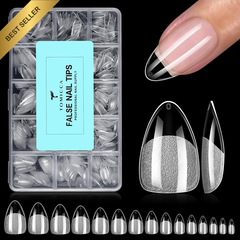 Short Almond Soft Gel Nail Tips, 510PCS Clear Half Matte Full Cover for Nail-Ext
