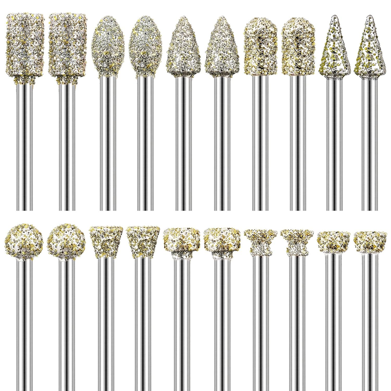 Diamond Burr Set, 20PCS Diamond Grinding Burr Bits with 1/8" Shank for Rotary To