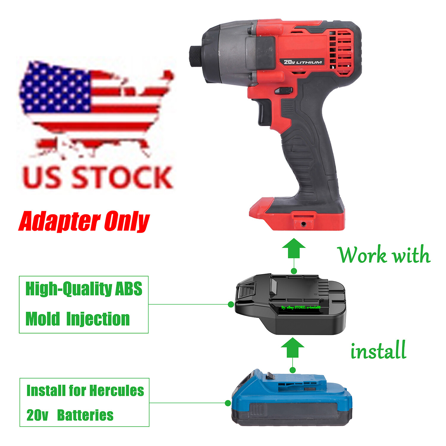 1x Adapter Suitable for Bauer 20v Cordless Tool To Hercules 20v Li-lon Batteries