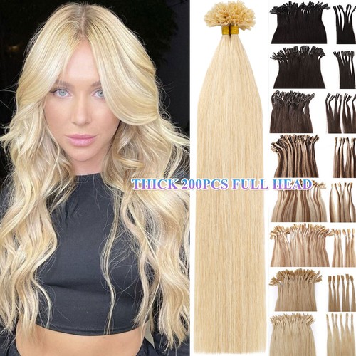 Pre-Bonded Keratin Fusion Nail U Tip 100%Remy Human Hair Extensions THICK 200PCS