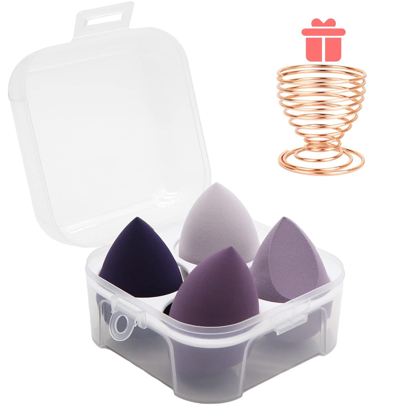 5 Pcs Makeup Sponges Set - 4 Beauty Blending Sponges with 1 Holder and Egg Case