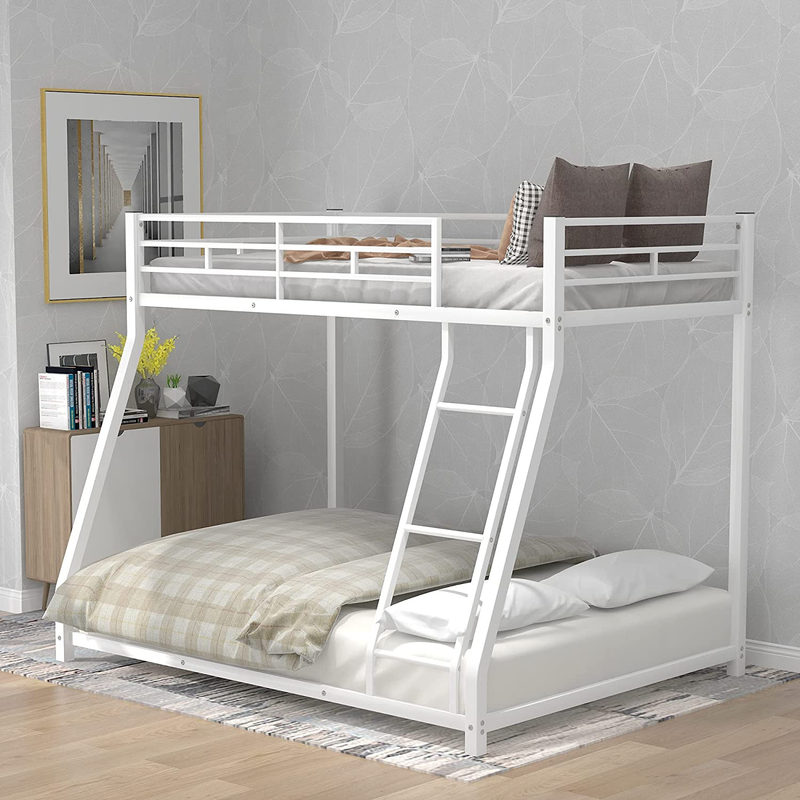 Twin over Full Bunk Bed with Metal Frame, Guardrail and Ladd