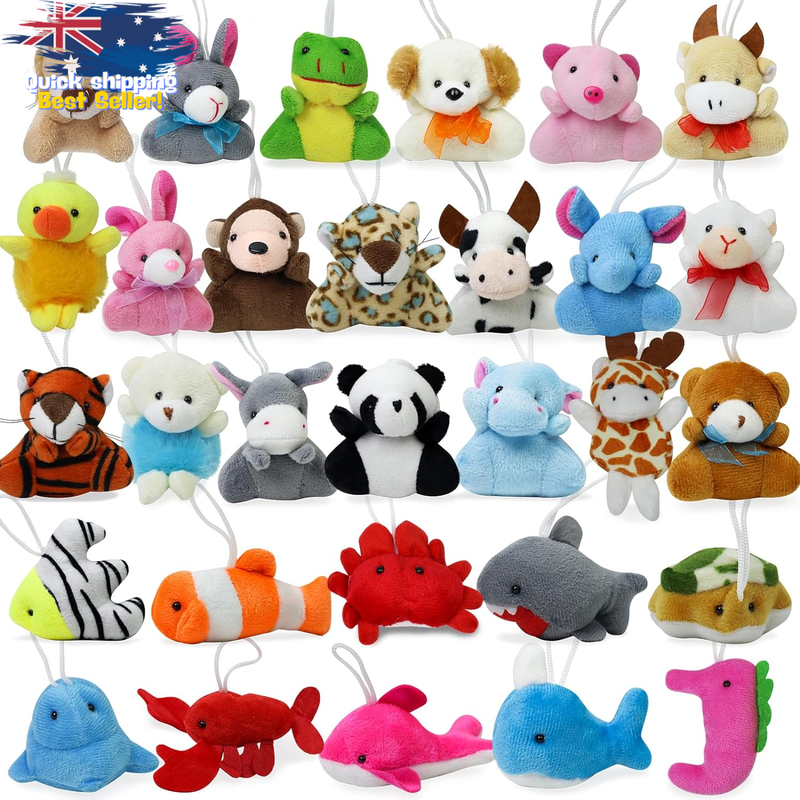 30 Pcs Mini Plush Animal Keychains, Kids Party Bag Fillers, Carnival Prizes