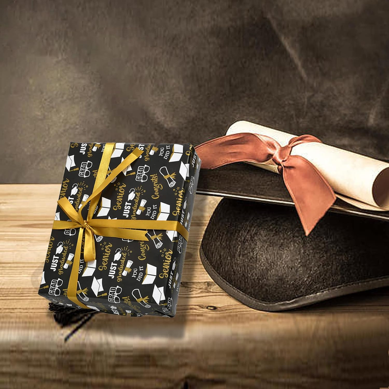 2024 Graduation Gift Wrapping Papers, 6 Sheets Black and Gold Gift Wrap Papers,