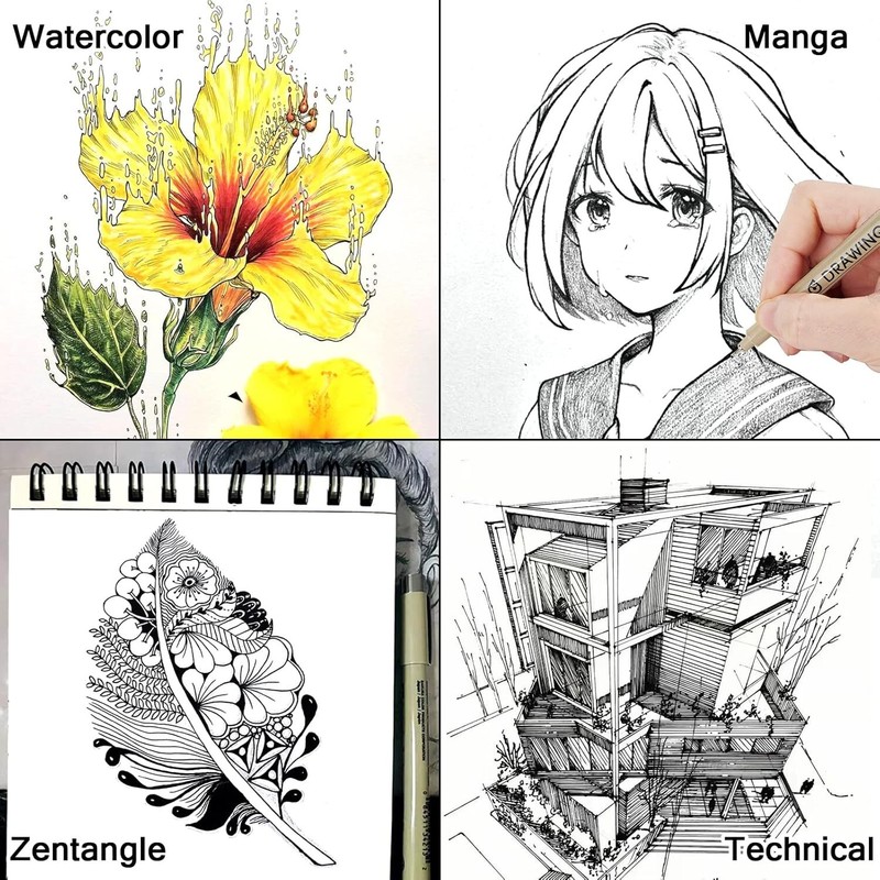 Micro Fineliner Drawing Art Pens: 12 Black Fine Line Waterproof Ink Set ...