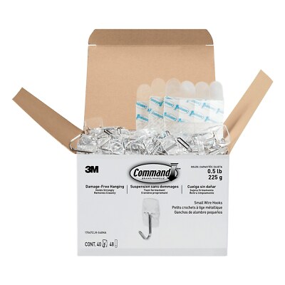 Command Small Wire Hook Clear 40 Hooks 48 Strips/Pack (17067CLR-S40NA)