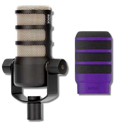 Rode PodMic Cardioid Dynamic Broadcast Microphone with WS14 Purple Pop Filter