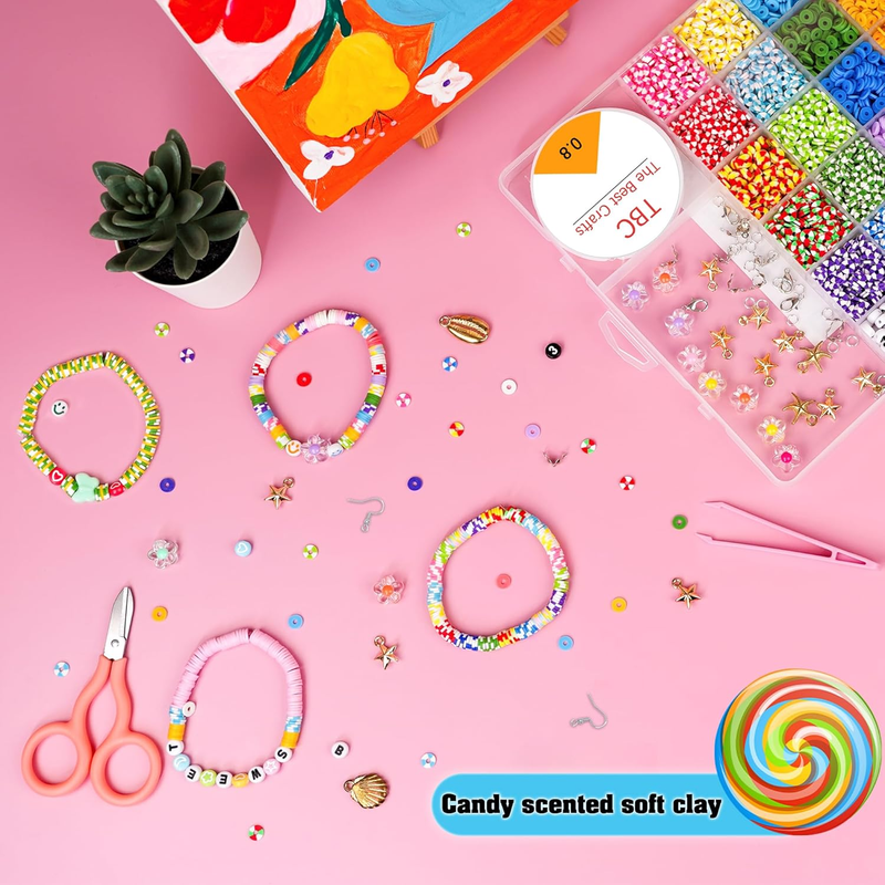 TBC Best Crafts 4000+ Clay Beads for Bracelet Making, Candy Scented, DIY Accesso