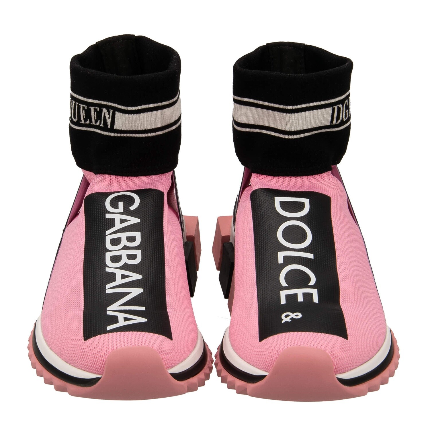 Pre-owned Dolce & Gabbana Dg Queen High Top Sneaker Shoes Sorrento Logo Pink Black 12670