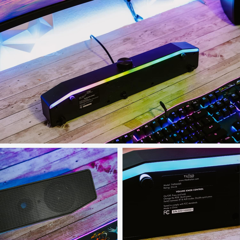 Computer Soundbar USB RGB Gaming Speaker for PC - with HiFi Audio, Bluetooth AUX
