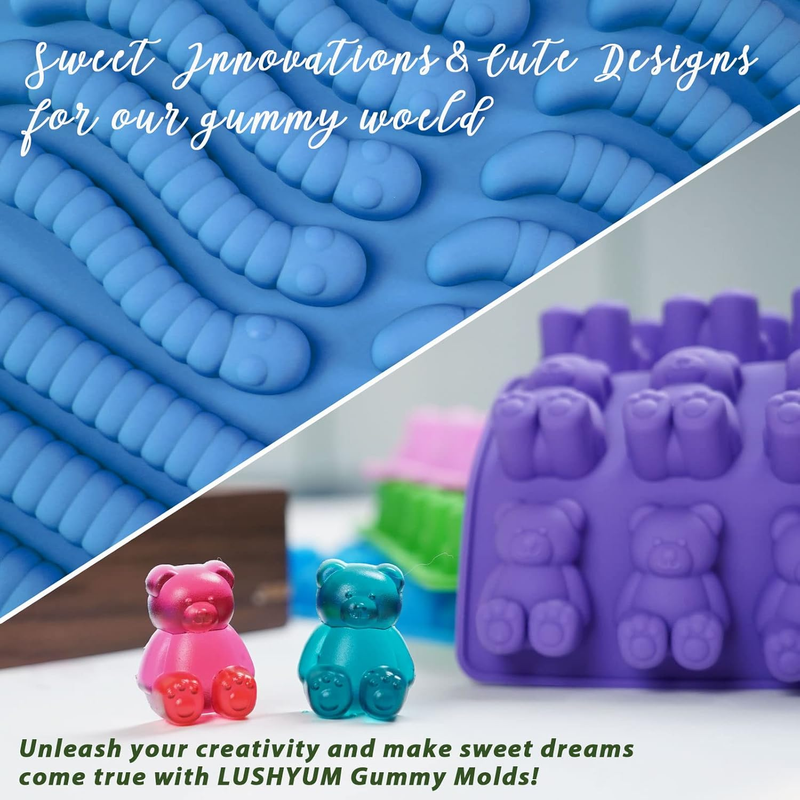 Large Gummy Bear and Worm Mold Silicone, 4 PCS No Stick Chocolate Candy Gummy Mo