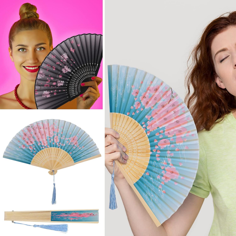 6Pcs Hand Fan Folding Fans Handheld Fans Bamboo Hollowed Fans Hand Fans for Wome