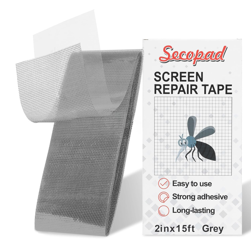 Grey Screen Repair Tape, 2" X 180" (15FT) Window Screen Door Repair Kit, Strong