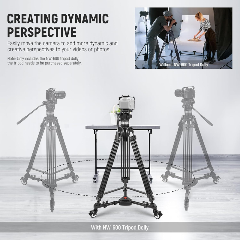 Photography Tripod Dolly, Heavy Duty 50lbs Capacity Tripod Wheels with 3 inch Ru