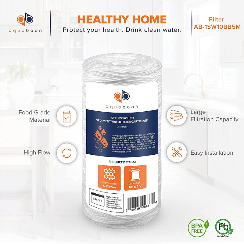 5 Micron Water Filter 10 x 4.5 inch - String Wound Water Filter for Whole House