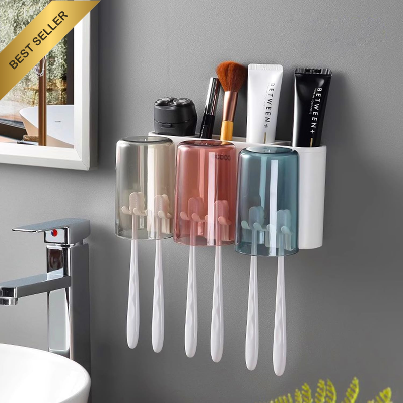 Electric Toothbrush Holder 3 Cups Wall Mounted Dispenser Dustproof Kids