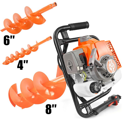 72cc Post Hole Digger Gas Power Earth Auger Drill Bits 4'' 6'' 8'' 12'' Optional
