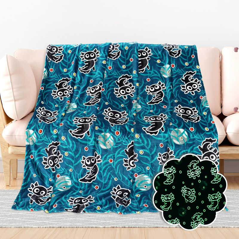 BORORO Axolotl Throw Blanket, Navy Blue, 40"X50"