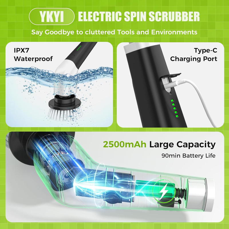 Electric Spin Scrubber,Cordless Electric Cleaning Brush,Shower Scrubber with 8 R