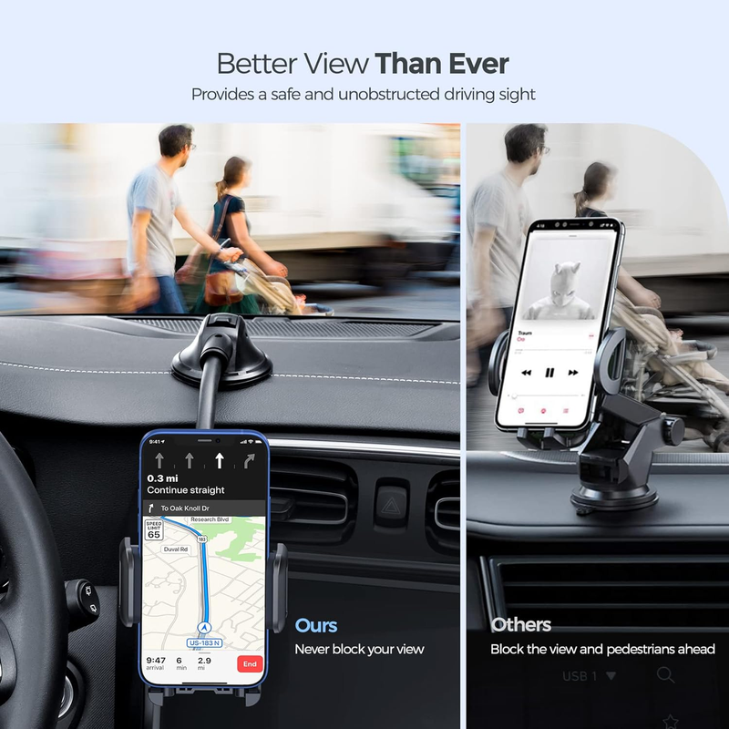 Car Phone Holder Mount, Long Arm Dashboard Windshield Phone Holder with Anti-Sha