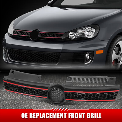 [Ячеистая сетка] Для 10-14 VW GTI Черно-красная передняя решетка радиатора с эмблемой